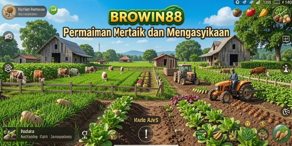 Screenshot gameplay BROWIN88 menunjukkan aktivitas pertanian yang seru.