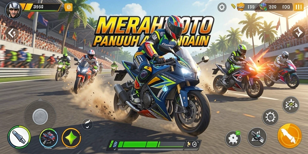 Tampilan gameplay seru di MERAHTOTO dengan balapan motor yang menegangkan.