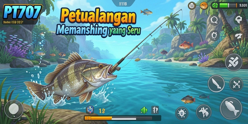 Tampilan gameplay PT707 yang menawan saat memancing di danau.