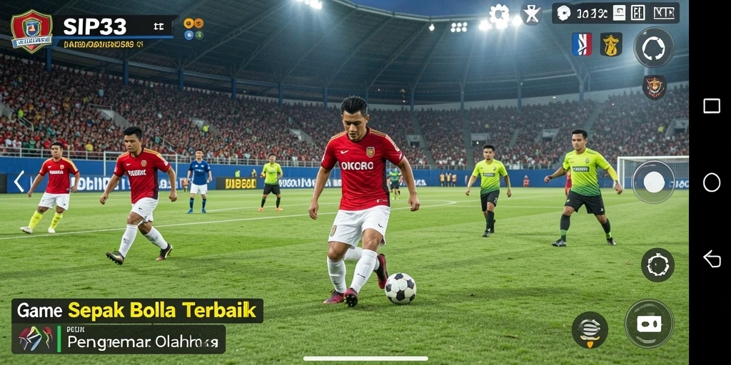 Tampilan gameplay menegangkan dengan aksi sepak bola seru.