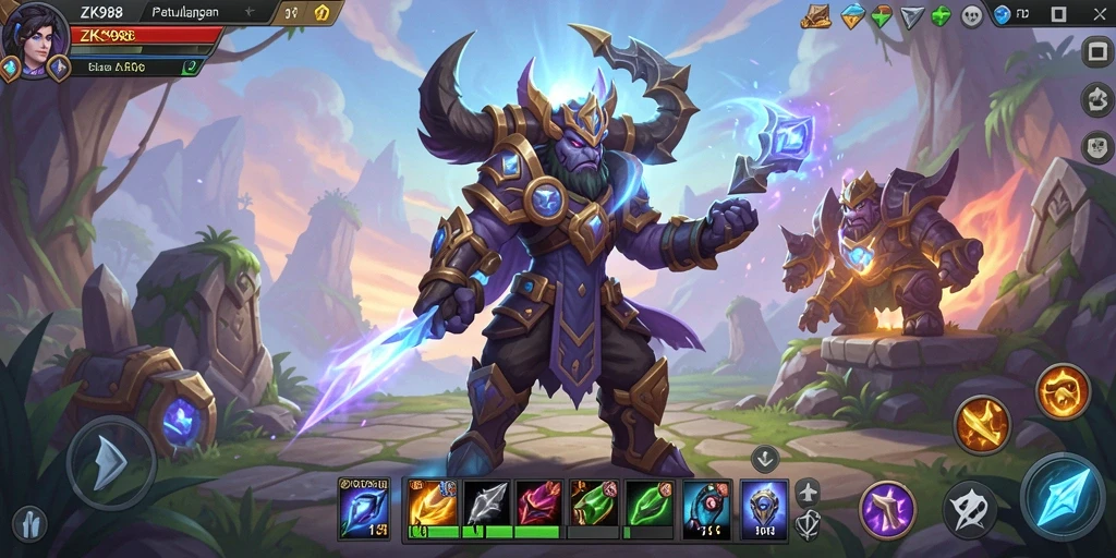 Screenshot gameplay ZK988 menunjukkan pertempuran seru dalam dunia ARPG yang indah.
